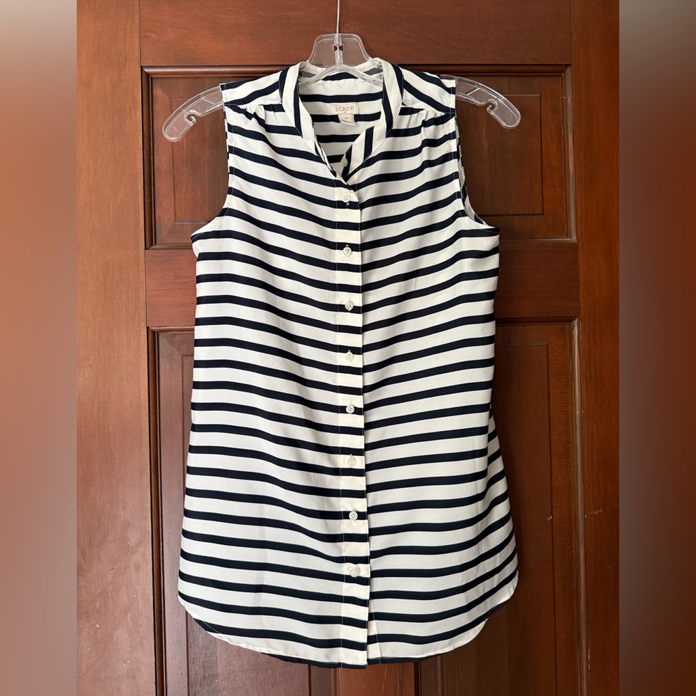 J. Crew Navy and White Striped Button Down Shirt